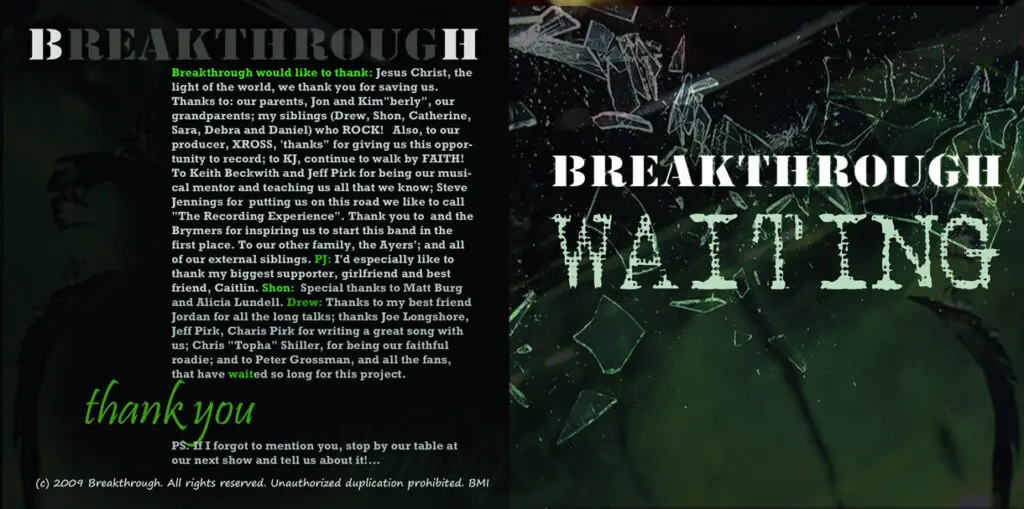 Breakthrough Waiting" album cover with thank you