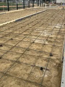 Steel rebar mesh on dirt ground